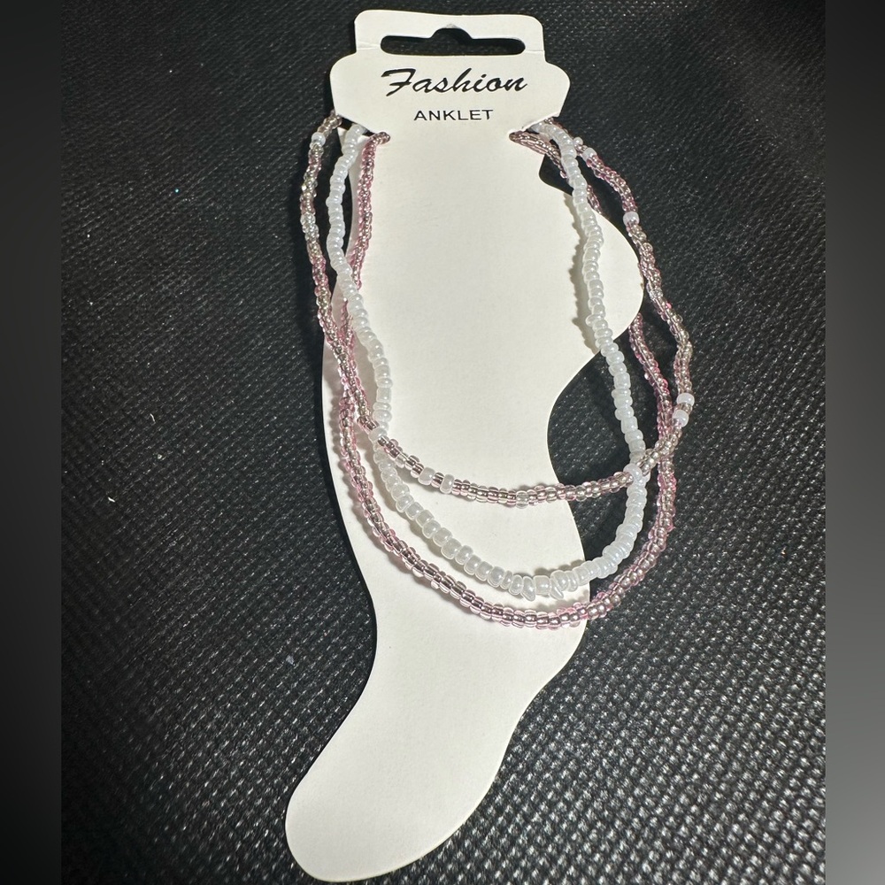 Fashion Pink and White Beaded Anklet Set